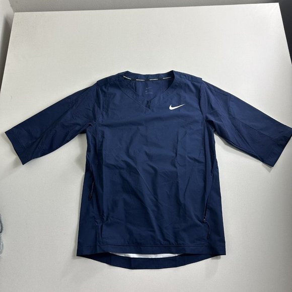 Nike Shield Baseball Jacket Mens Size Small Pullover 3/4 Sleeve Blue Zip Pockets - Picture 1 of 10